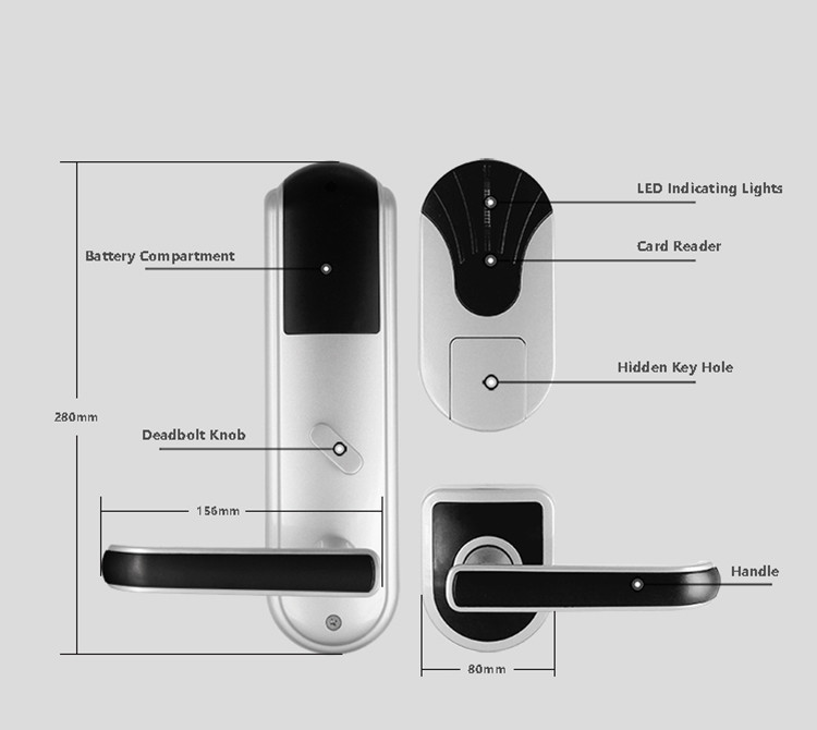 Super Safe Rfid Hotel Door Locks , Custom Smart Card Door Lock 280mm * 80mm