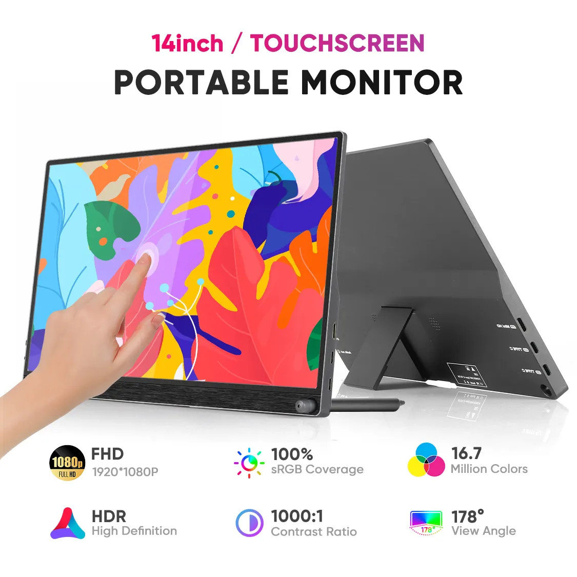 Portable External Monitor 14inch 60Hz Refresh Rate Mini HDMI Connectivity for Gaming