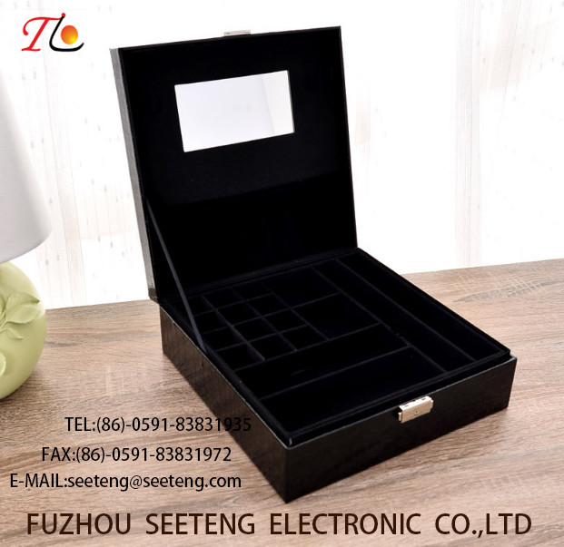 High end and elegant PU leather jewelry box for wholesale from manufacturer jewelry box with mirror box drawer