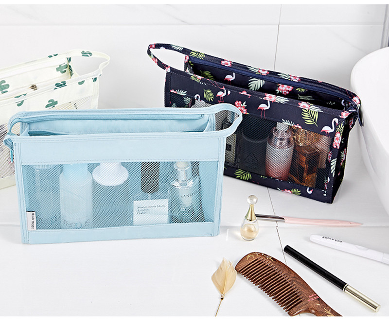See Through Mesh Makeup Travel Pouch With Zipper