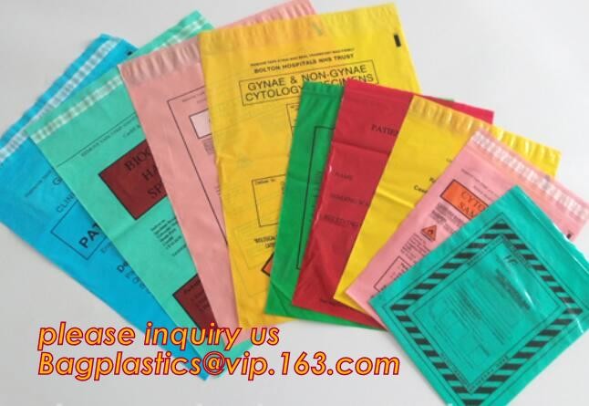 Laboratory Medical biohazard lab plastic specimen transport bag with double pouches, embossed reclosable biohazard speci