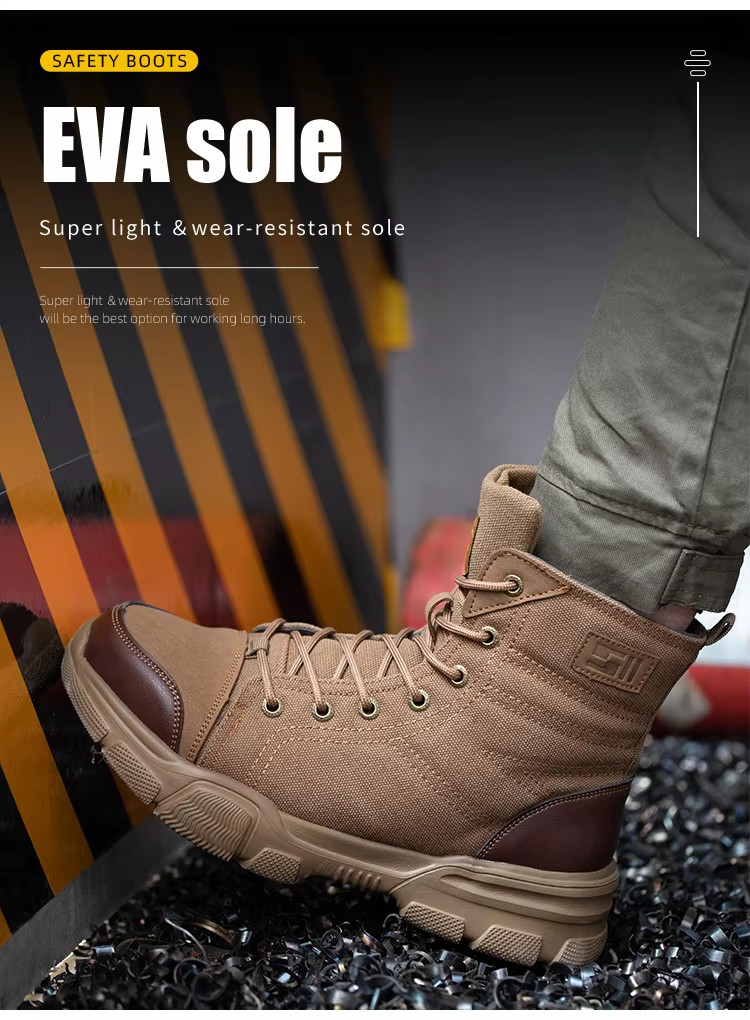 Brown Lightweight Safety Work Boots Breathable Wide Steel Toe Shoes Flexible