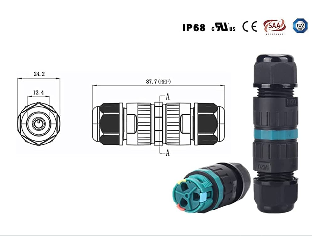 IP68 Waterproof Quick Connector 2 Way 3 Core Electrical Junction Wire Connector