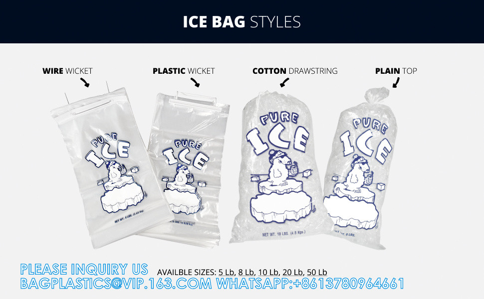 10 Lb Wicketed Ice Bags With Twist Ties For Ice Machine Strong Plastic 10 Lb Ice Bags With Metal Wicket 1000 Count