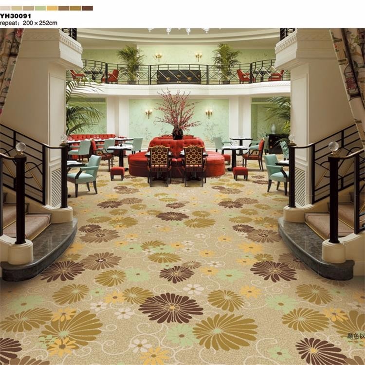 China pastel color white flower printed banquet hall nylon carpet