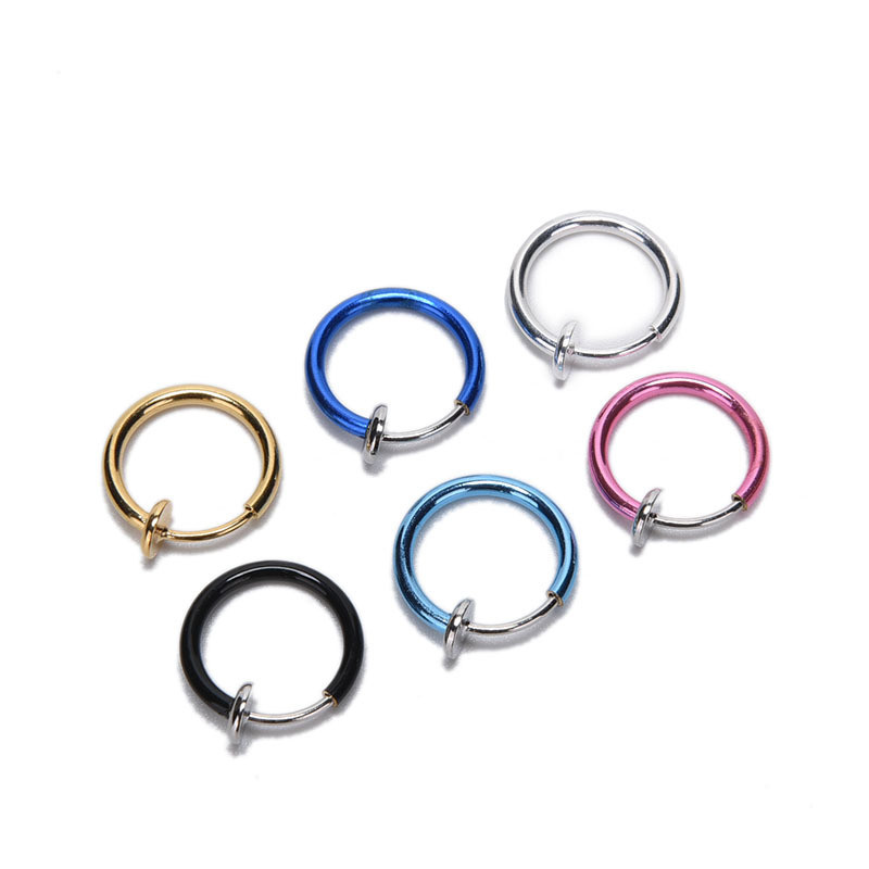 6 Colors New 2 PCS Clip on Boby Nose Lip Ear Fake Piercing Rings Stud Punk Goth False Hoop Earrings Septum