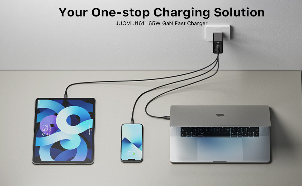 65W GaN Fast Charger 3 Ports Foldable Wall Charger for HP Spectre, MacBook