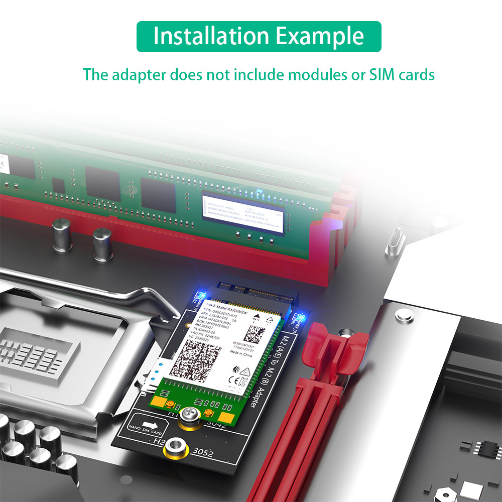 M.2 Key B to A+E Adapter with NANO SIM card Slot for 3G/4G/5G Module