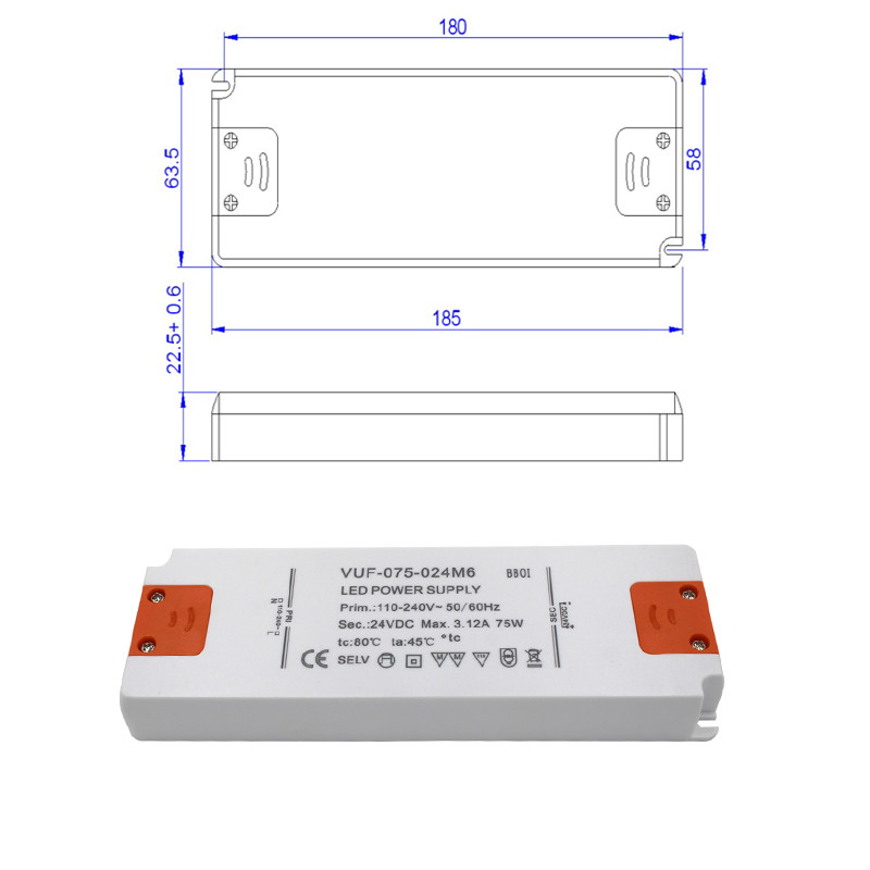 AC To DC Ultra Thin LED Power Supply Plastic Case For Bath Room OEM ODM