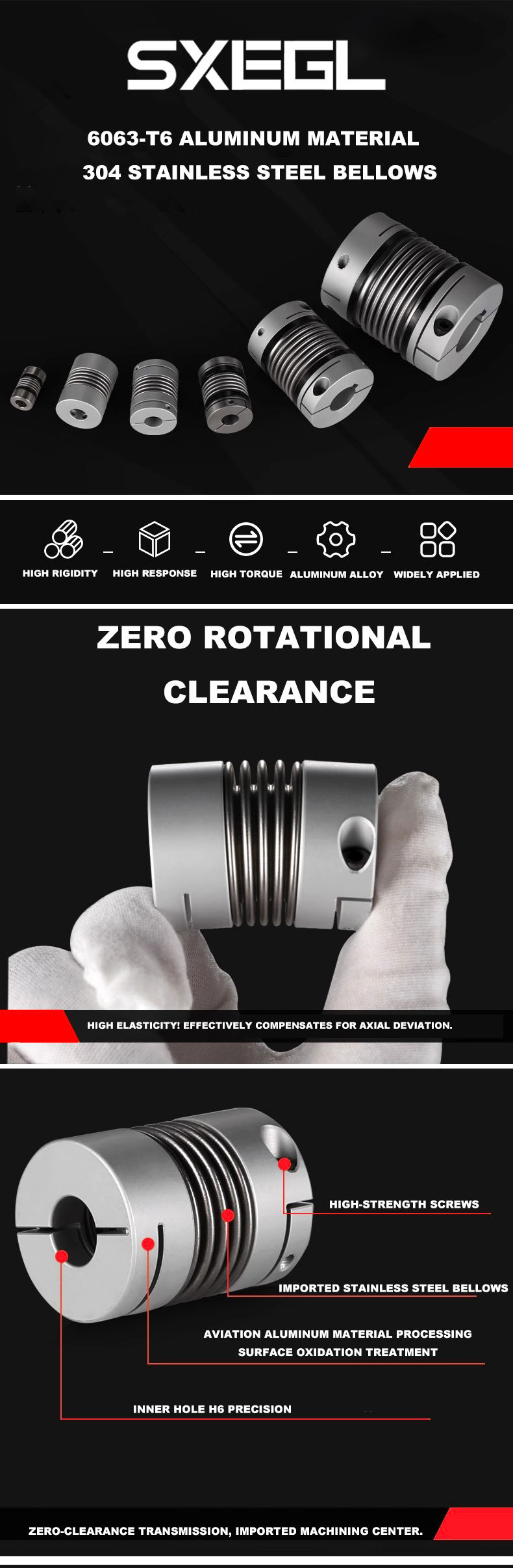 High Precision Shaft Coupler Silver Flex Shaft Bellows Coupling Customized