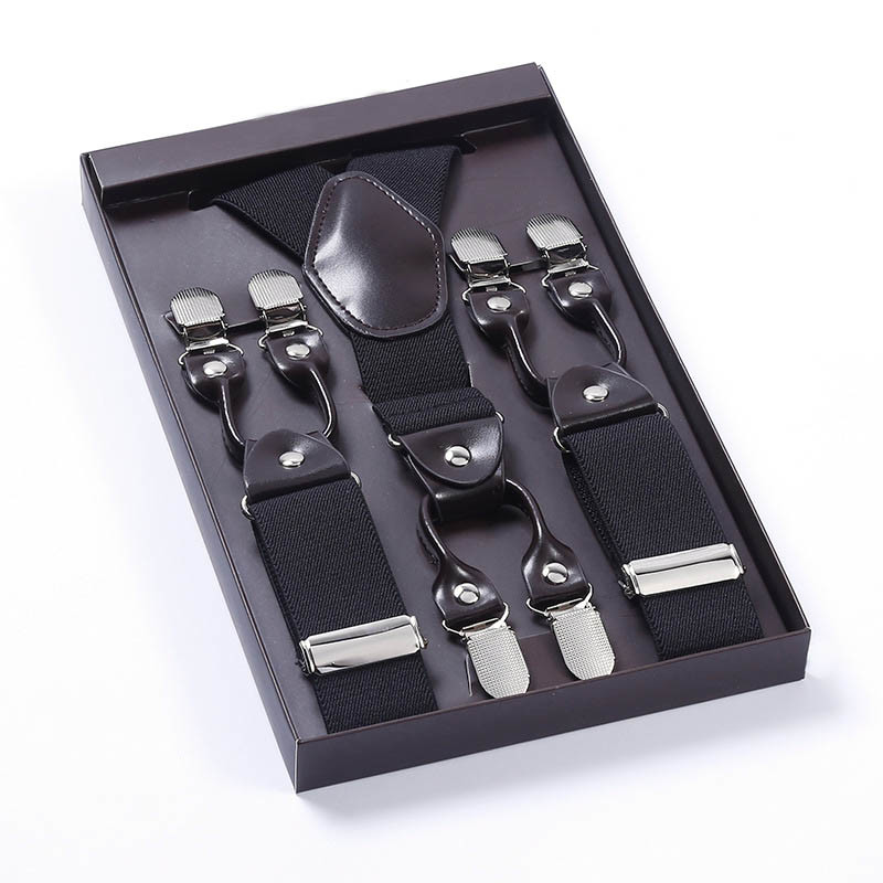 Elastic Black Leather Suspenders Mens Fashion 3.5cm Width