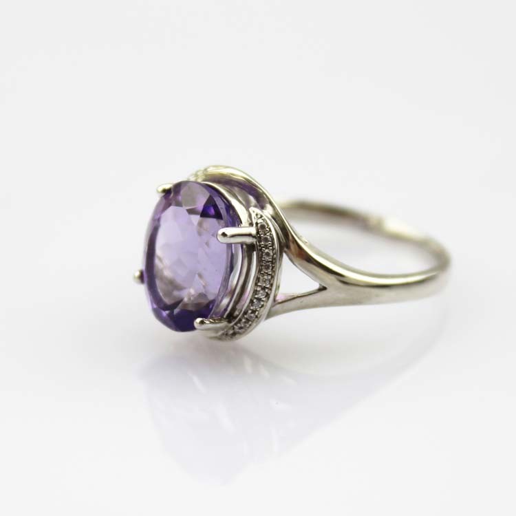 White Gold Plated 925 Silver with 9mmx11mm Pink Cubic Zirconia Ring(R166)