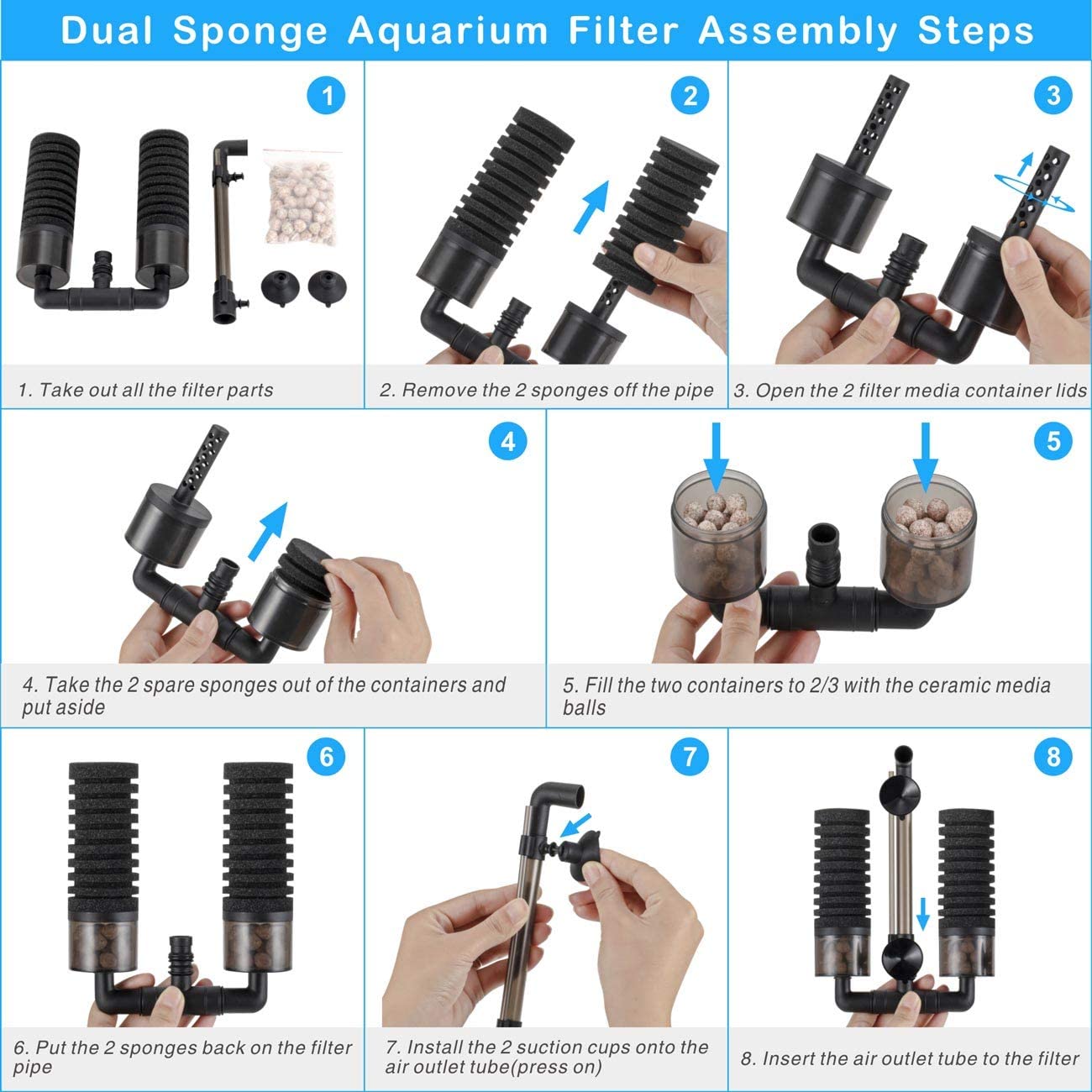 Bio Aquarium Double Sponge Filter For 75 Gallon Tank