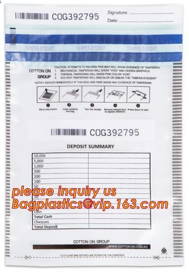 Security plastic bag with adhesive tape for cash, plastic money bag, Security Money Cash Bag For Airport/Bank and police