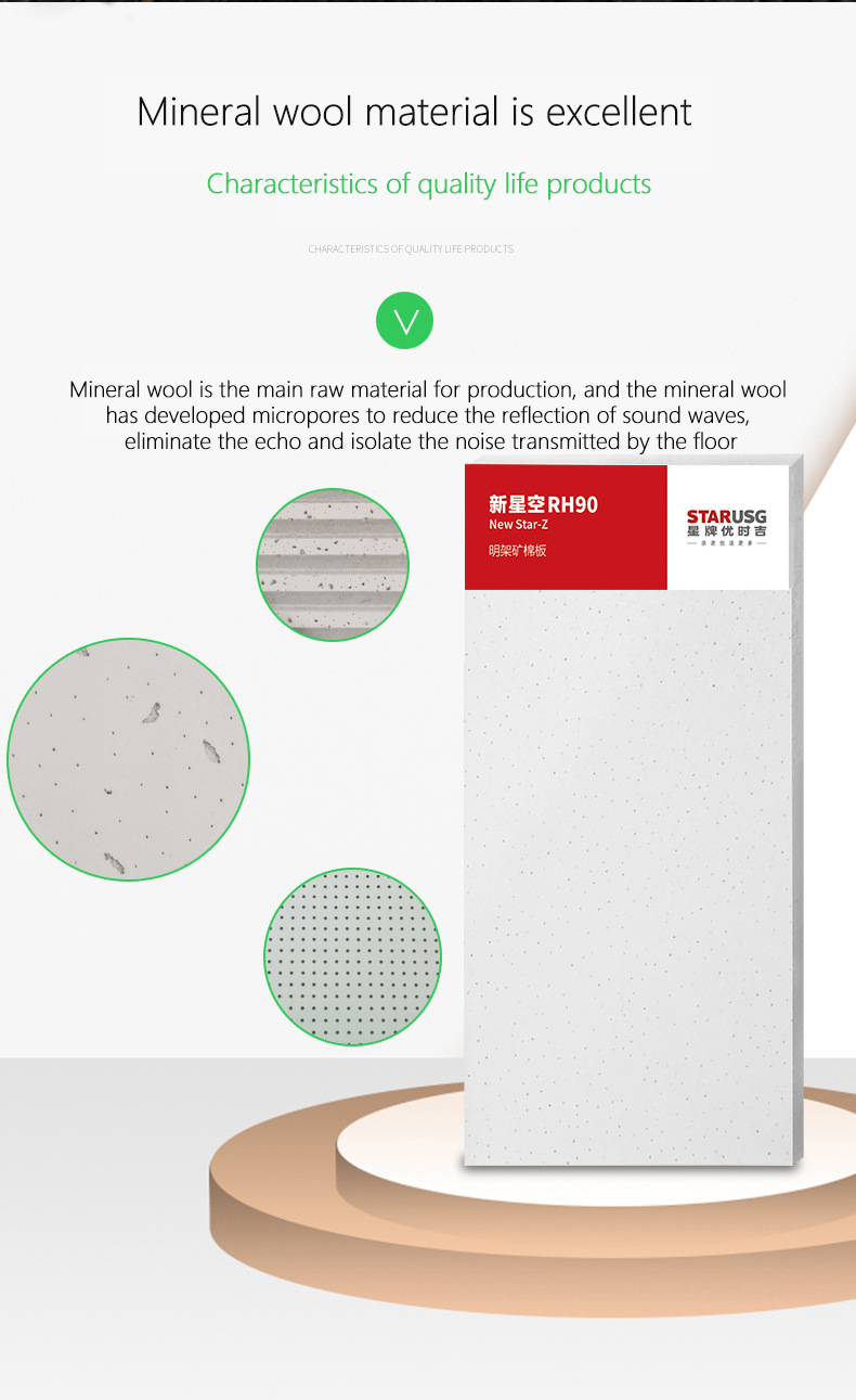 Interior Decoration Sound Proof Material Mineral Wool Acoustic Board for Ceiling