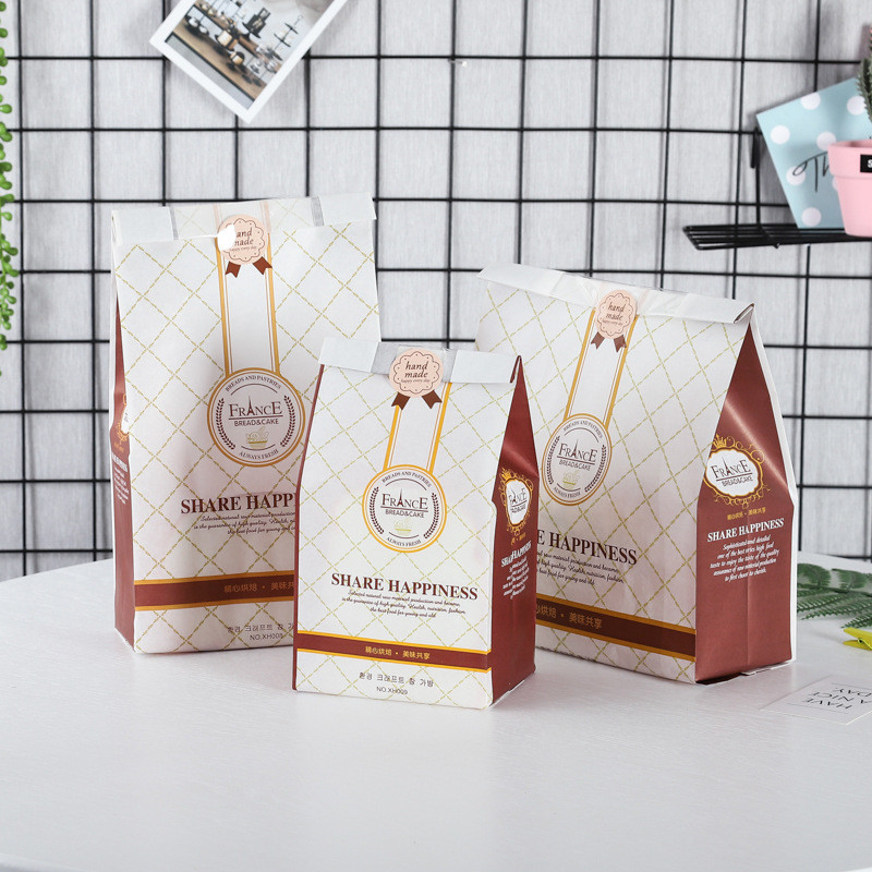 Brown OEM ODM Printed Kraft Paper Bread Bags 35um-150um Thickness