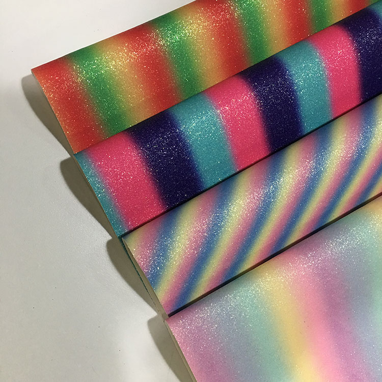 Rainbow Printed Faux Leather Fabric Colorful Artifical Type Woven Backing