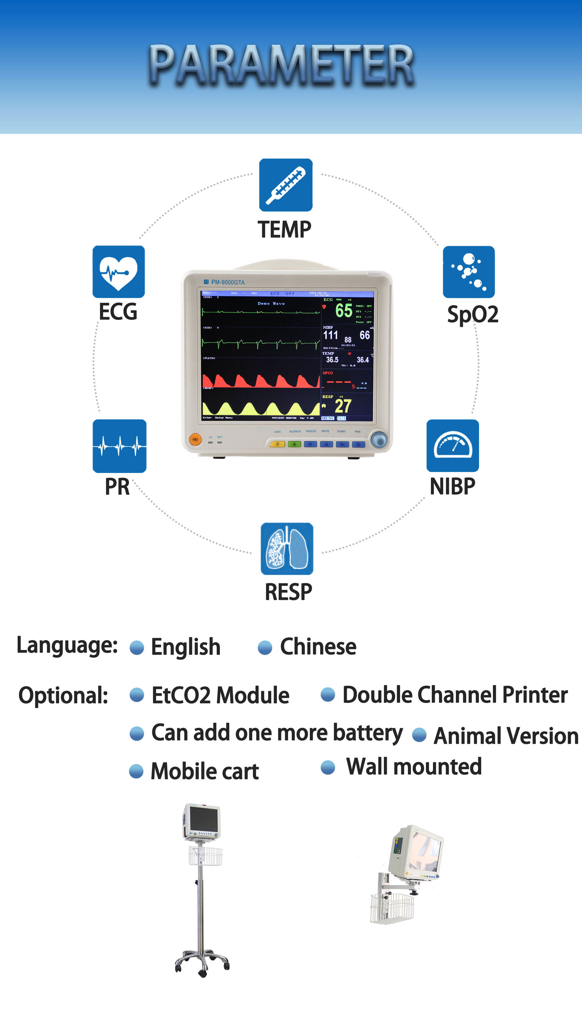 Medical Equipment ICU Vital Signs Wire and Wireless Network Patient Monitor for Hospital Operation Room