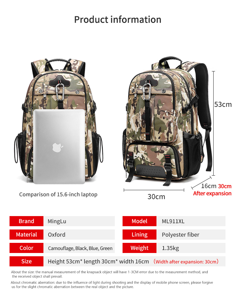 Oxford 65 Liter Hiking Backpack Camouflage Hiking Backpack OEM/ODM