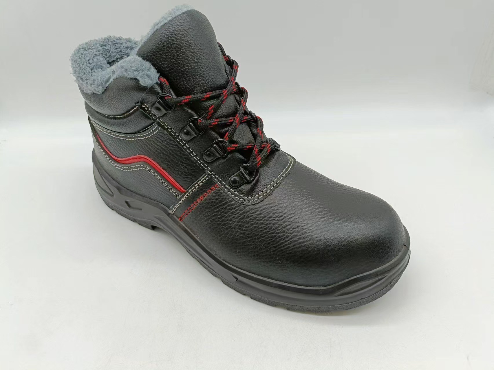 Anti Puncture Winter High Top Shoes Black Leather Slip Resistant Shoes Durable