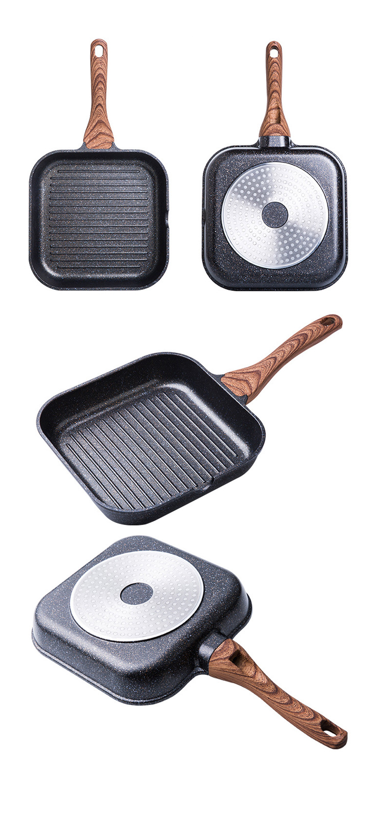 High Quality Gas Stove Griddle Aluminium Black Grill Pans Nonstick Steak Frying Pan For Cooking