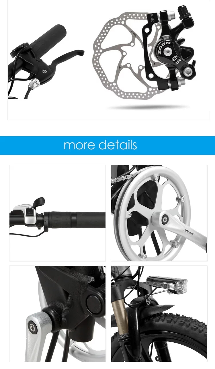 Non Slip Foldable 20 Inch Electric Bike Strong Grip Beaches Highways Use