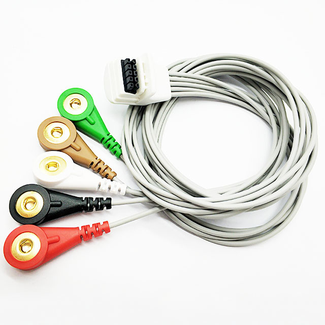 5 Leads IEC AHA ECG Patient Cable With Snap Type For Holter Recorder