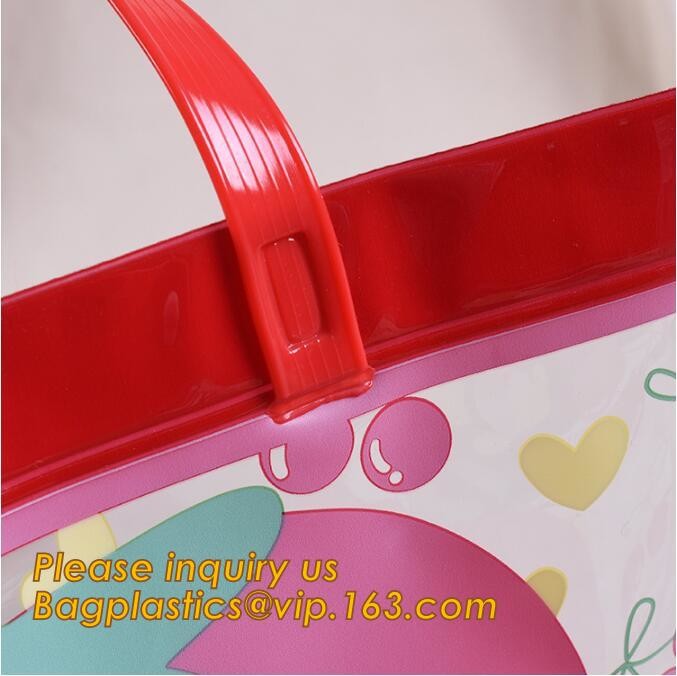 Factory Custom made Environmental PVC clear packaging toy storage handle bag,plastic tote packaging bag with handles fro