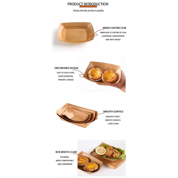 Kraft Paper Boat Basket Food Trays Paperboard Tray Loaf Bread Packaging Brown Packing Box Paper Gift Folders
