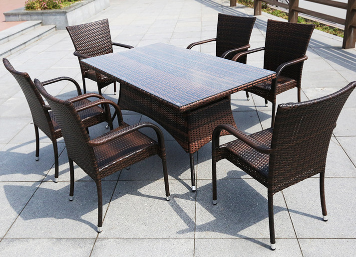 Grey 6 Seater Outdoor Dining Set Table Rectangular Desk Villa Courtyard Rattan