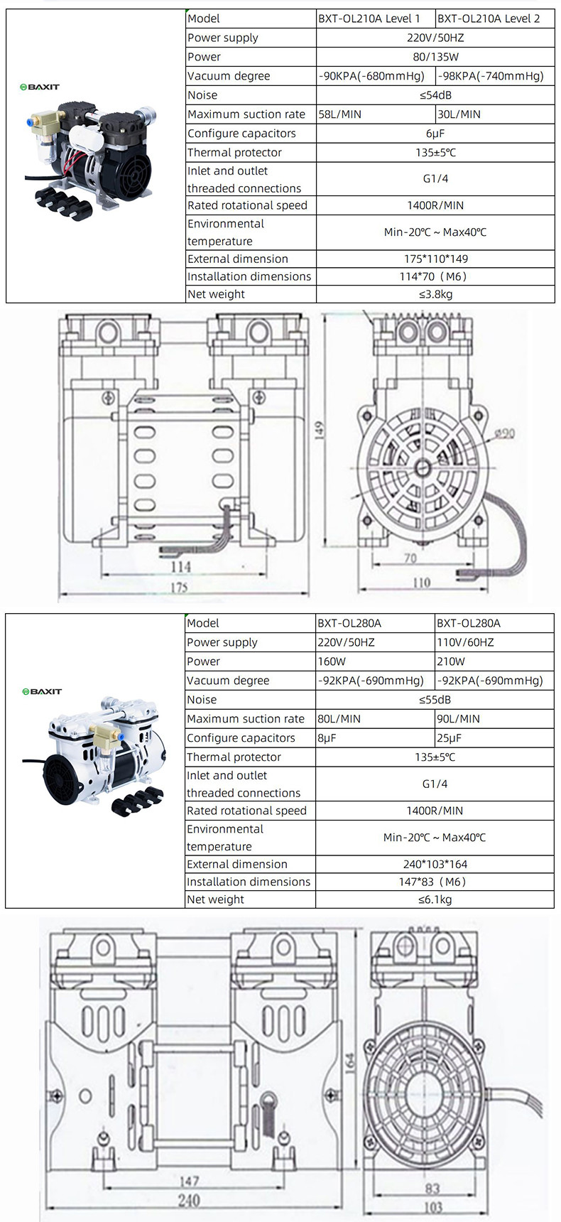 Dental Suction Vacuum Pump AC 110V/220V Low Noise Oil-free Lubrication Type For Dental And Medical Equipment Adjustable Price
