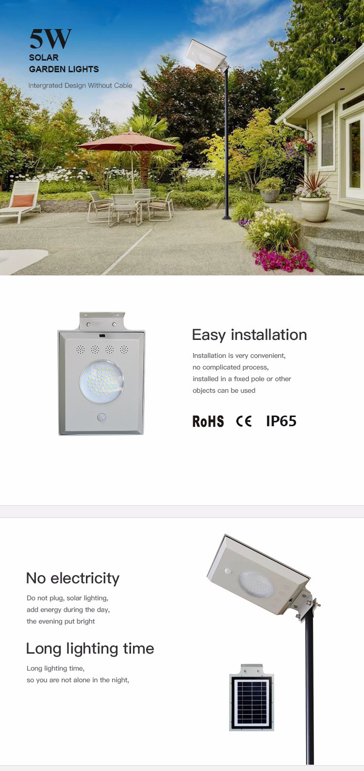 Chinese Factory Solar 5W Integrated Design Stand Alone solar Garden Light With Lithium Battery