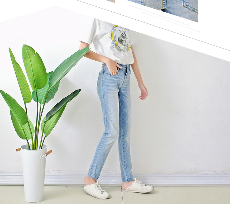 Light Blue Casual Women Denim Skinny Jeans Pencil Pants Custom Size