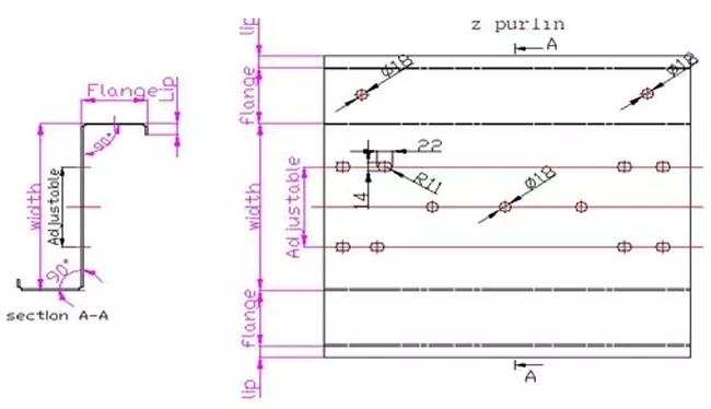 Hydraulic Pre-punching Adjustable Size Steel CZ Purlin Roll Forming Machine With 5 Tons Decoiler