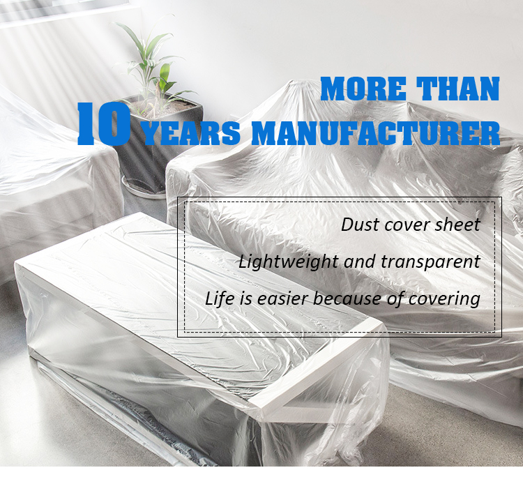 5.5-12.5 micron Thickness Table Plastic Dust Cover For Transparent Disposable Furniture
