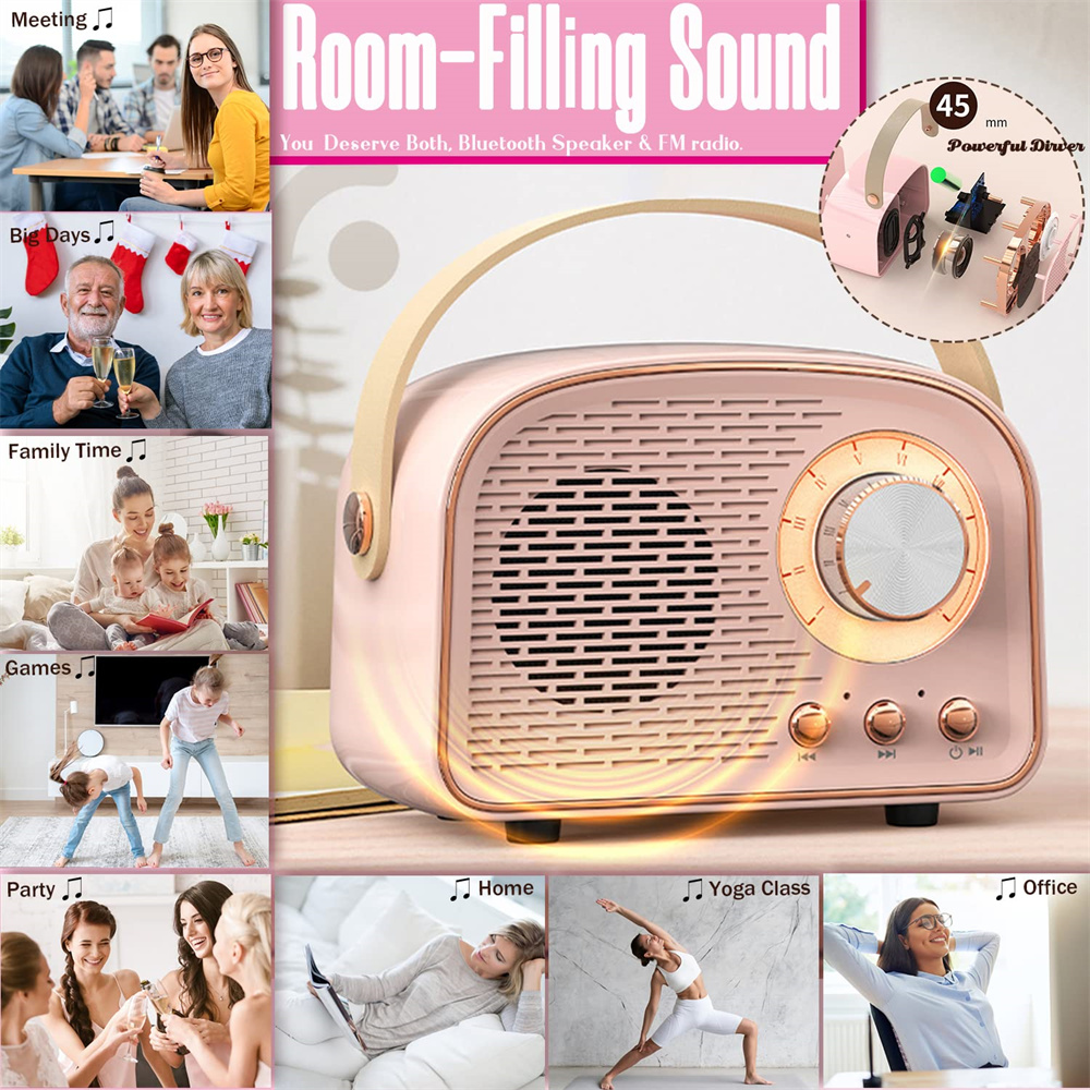 Wireless Retro Bluetooth Speaker with TWS Music Player and FM Radio Display Screen NO