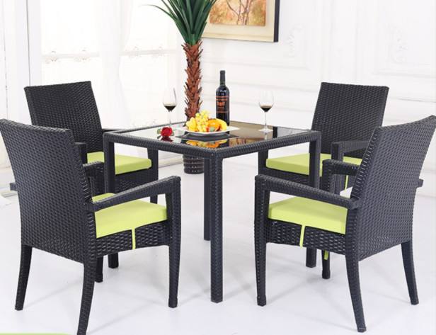 Black Wicker Patio Dining Table Garden Restaurant Dinning Table Set
