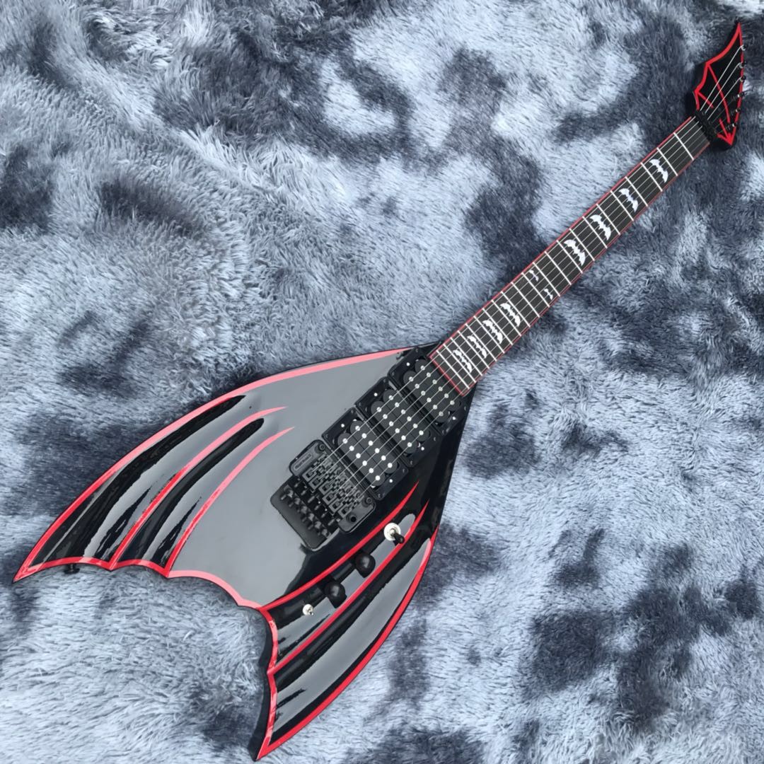 Custom black Bat 6-strings tremolo bridge electric guitar mahogany body black hardware