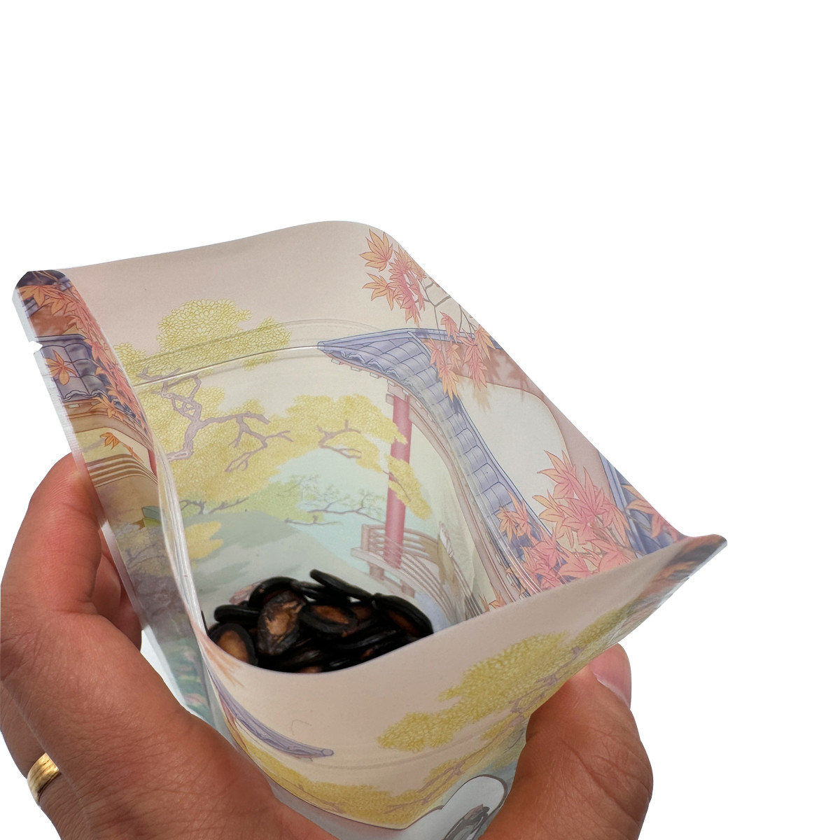 Classical Style Matte Plastic Custom Printed Stand Up Pouches with Clear Window and Zipper for Candy