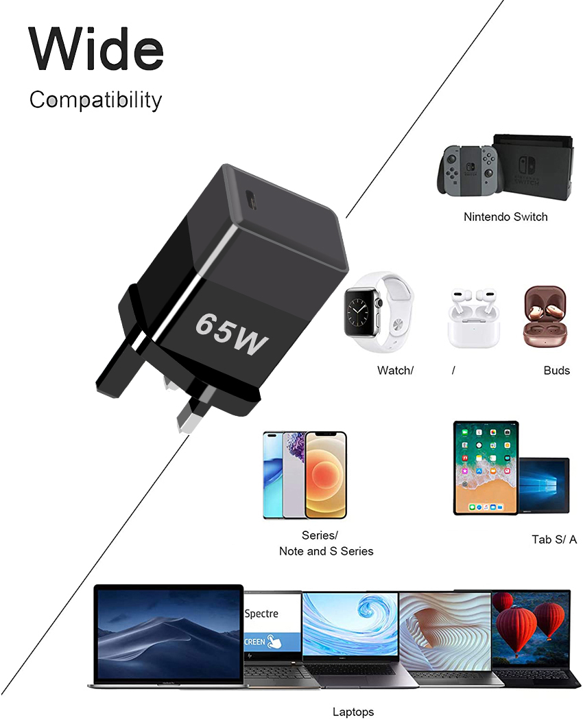Phone Pd Quick Travel Type-C Usb C 65W Gan Charger Overcurrent Protection