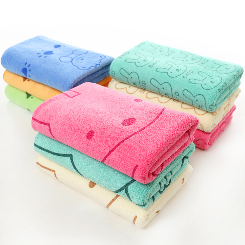 Square Kids Bath Towel Set 3 Pcs Towels with Cartoon Rabbit Print and Polyester Fiber
