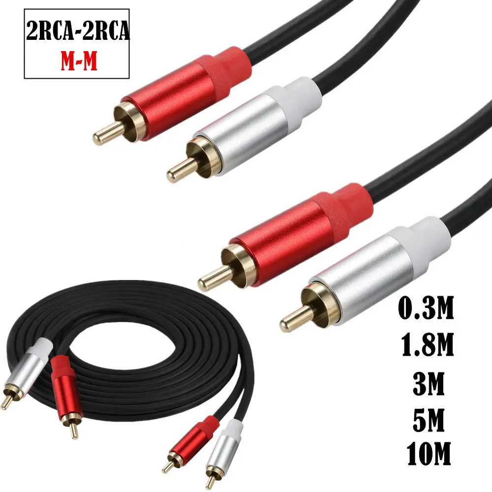 Premium Twin 2 Phono RCA Male To 2RCA Male Audio OFC Cable Pod MP3