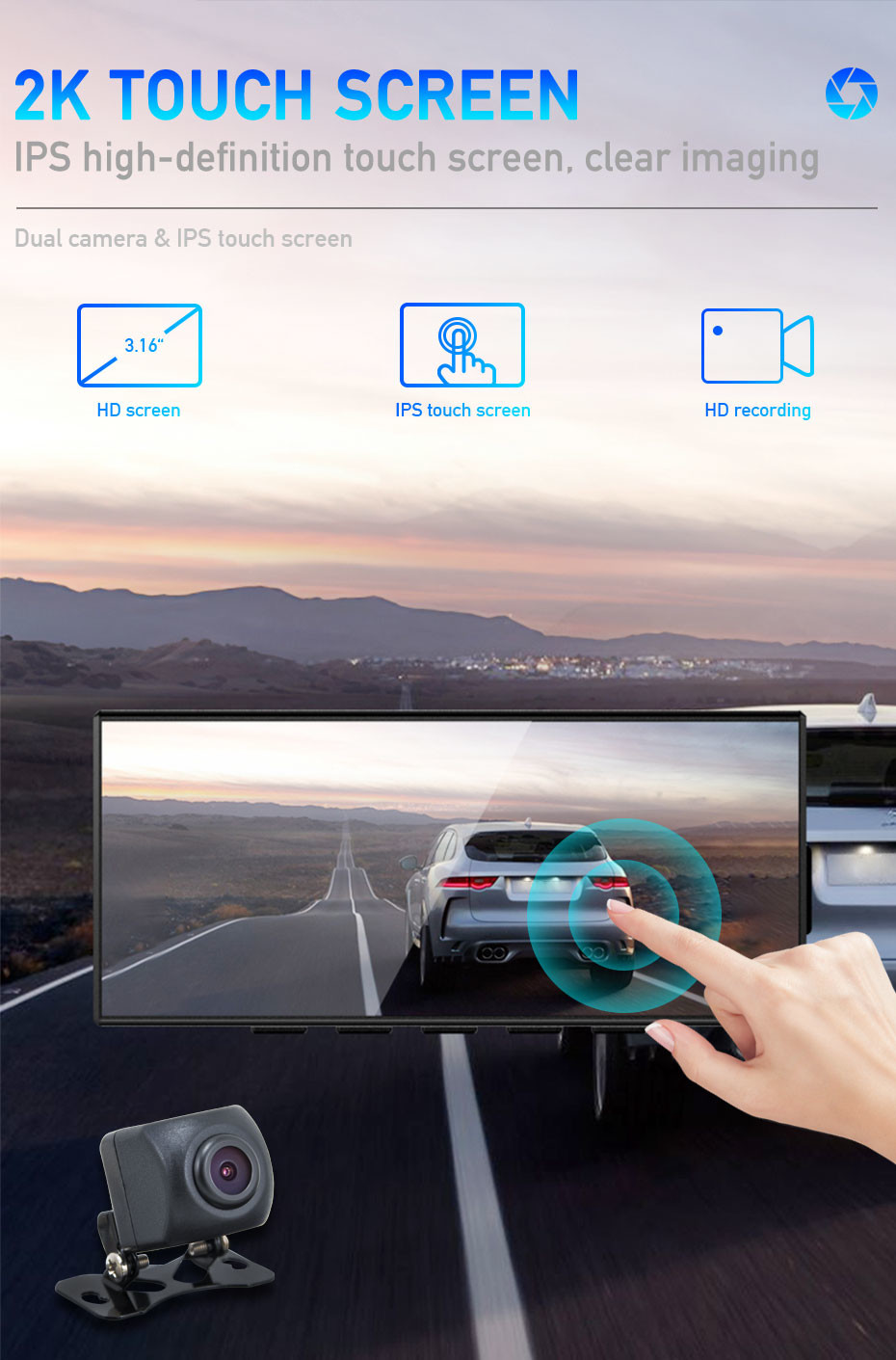 WIFI APP IPS Full Screen GPS Dashboard Camera Recorder Mirror 3.16 Inch