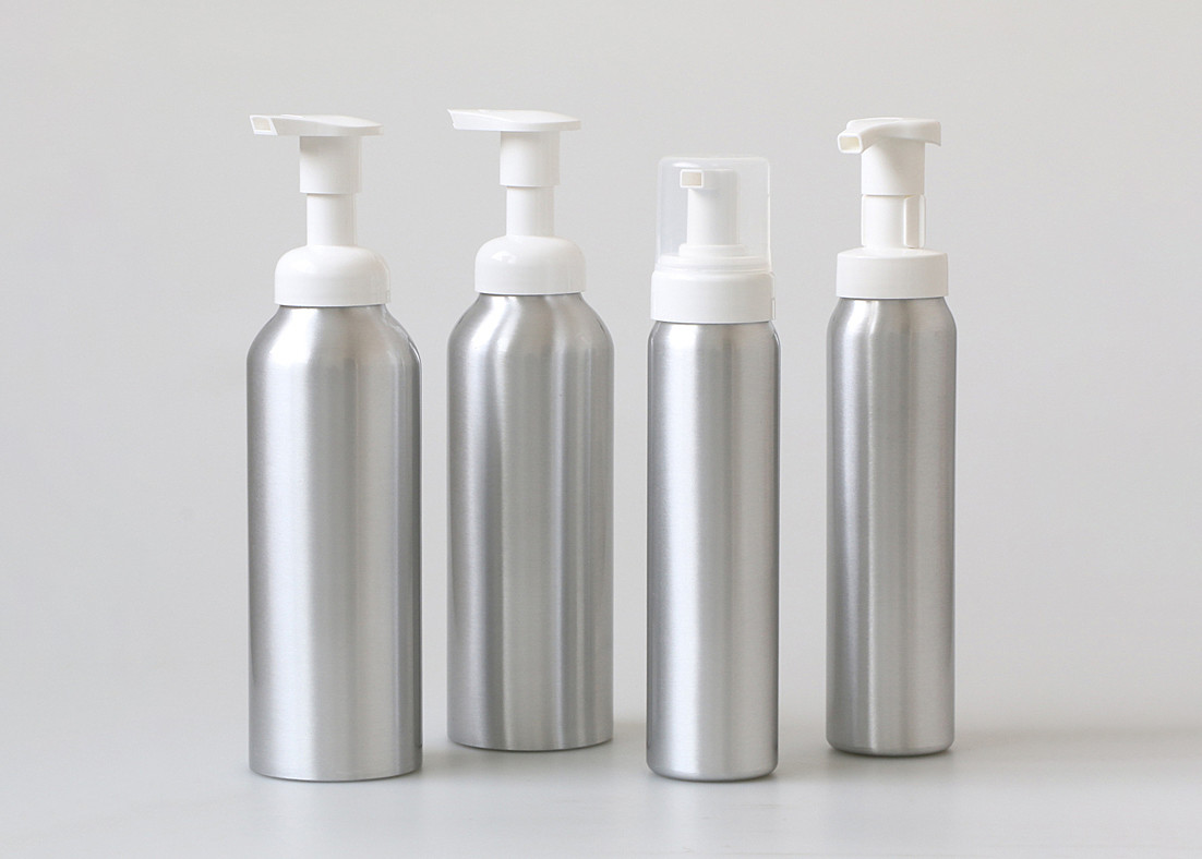 Empty Silver Aluminum Cosmetic Bottle With Lotion Pump 500ml Recycled
