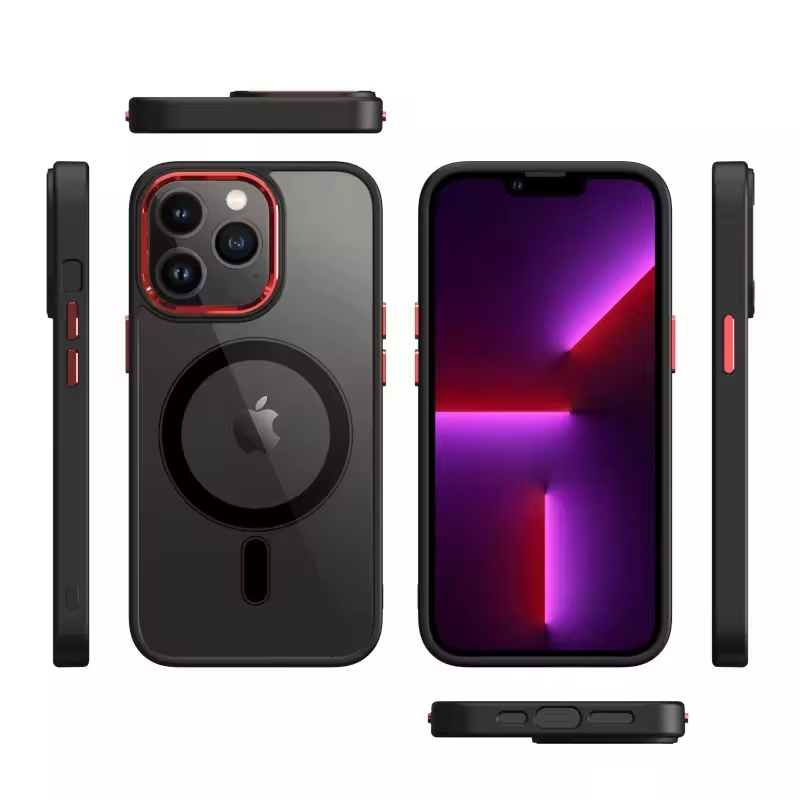 Metal Lens Camera Full Protective Transparent Clear Cases Magnetic Hard Back Cover Mobile Phone Case For Iphone 13 14 15 Pro Max