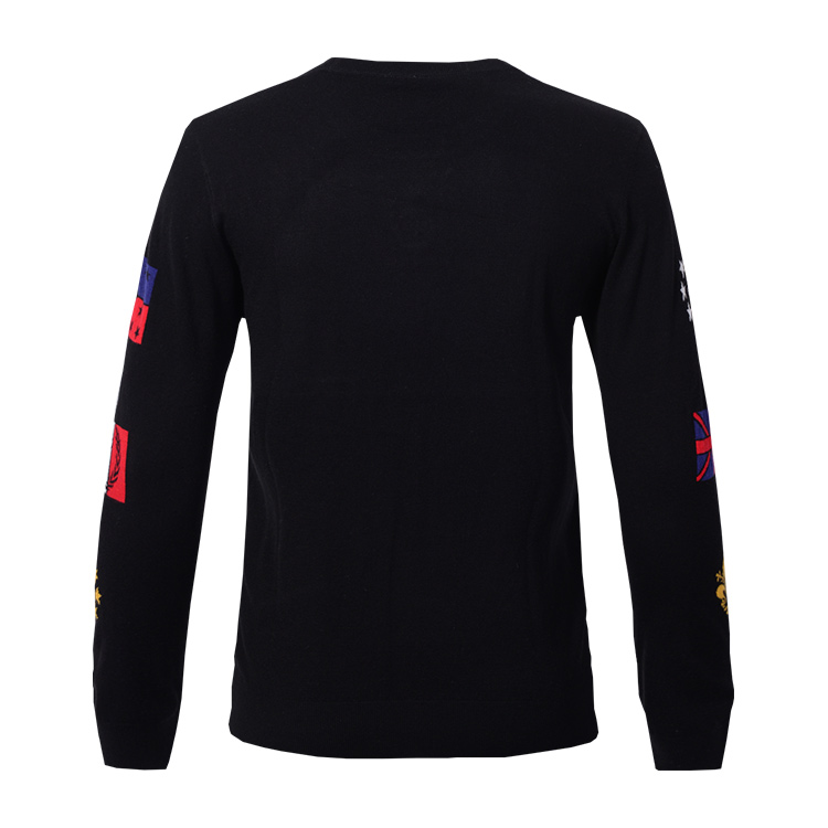 Black Knitted Mens Crew Neck Jumper , Men Pullover Sweater OEM Service