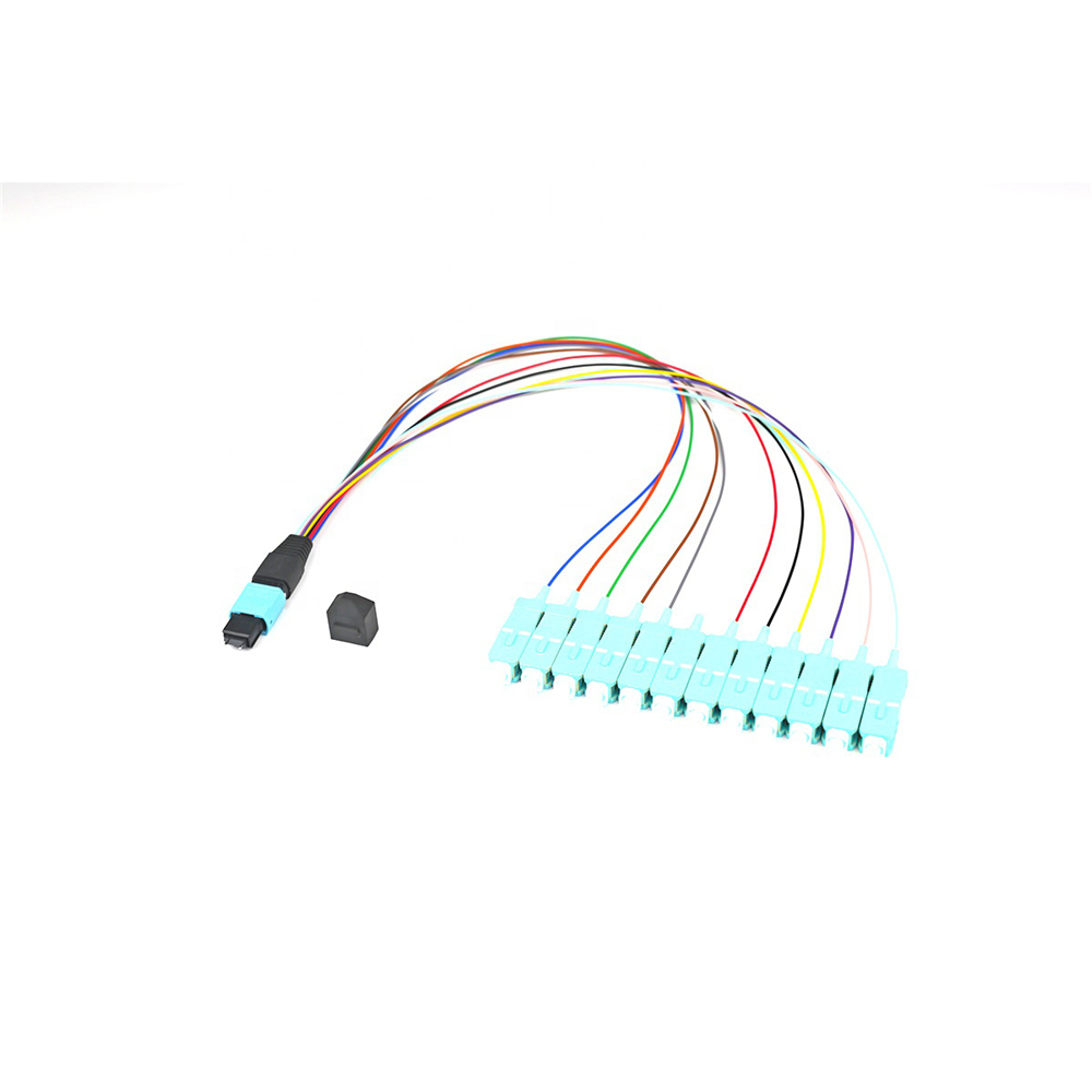 Multimode OM4 MPO To SC Fan Out Fiber Optic Cable 0.9mm mtp fanout