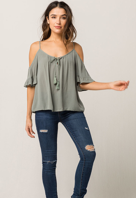 Women Cold Shoulder V Neck Rayon Blouse