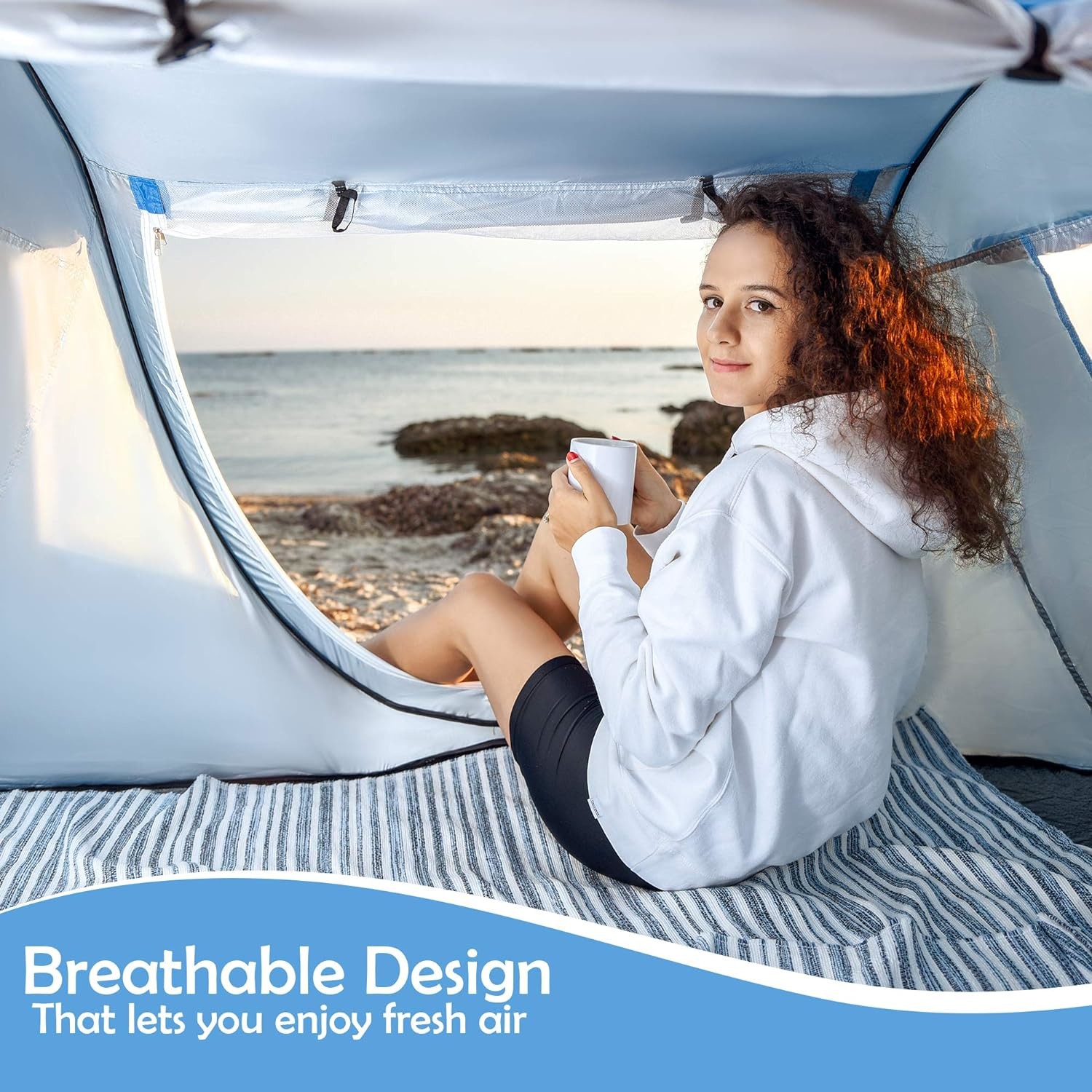 Abco 2-Person Pop Up Tent - Portable Cabana with 2 Doors, Water-Resistant and UV Protection, Carrying Bag - Sky Blue