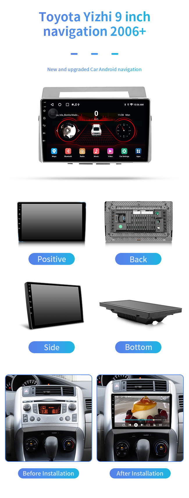 9 Inch For Toyota Yizhi 2006+ Wifi 4G Google Maps GPS Bluetooth Car Navigation